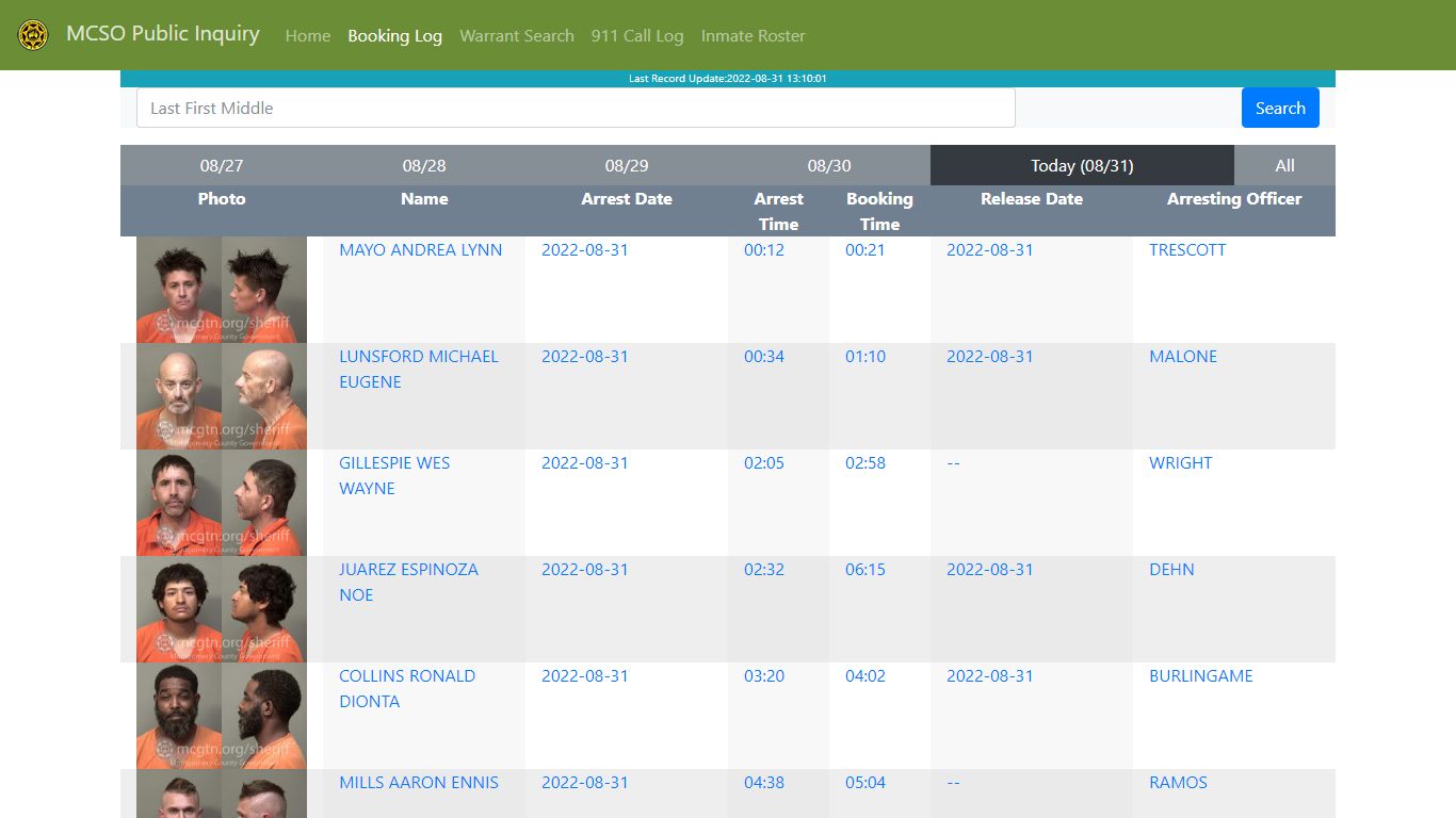 MCSO Public Inquiry: Booking Log - api.mcgtn.org