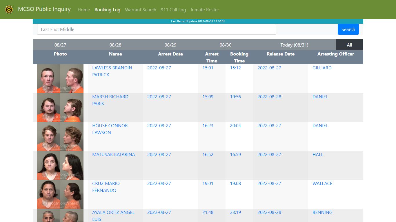 MCSO Public Inquiry: Booking Log - api.mcgtn.org